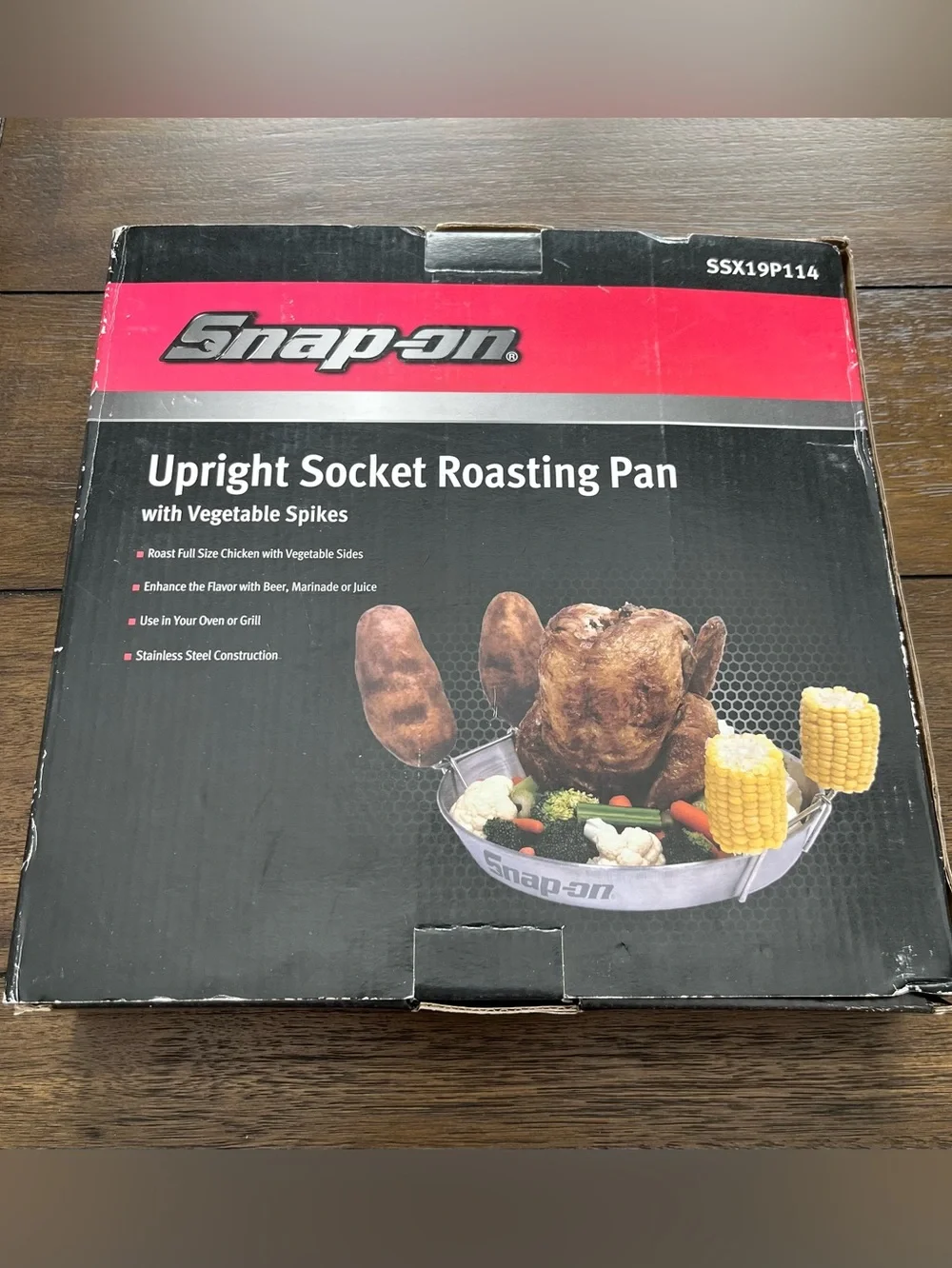 Snap-on Tools Upright Socket Beer Can Chicken Roasting Pan With Veg Spikes: New!